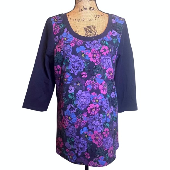 Isaac Mizrahi Tops - Isaac Mizrahi Live Womens Floral Boho Comfy Bohemian Tunic Top Purple Large